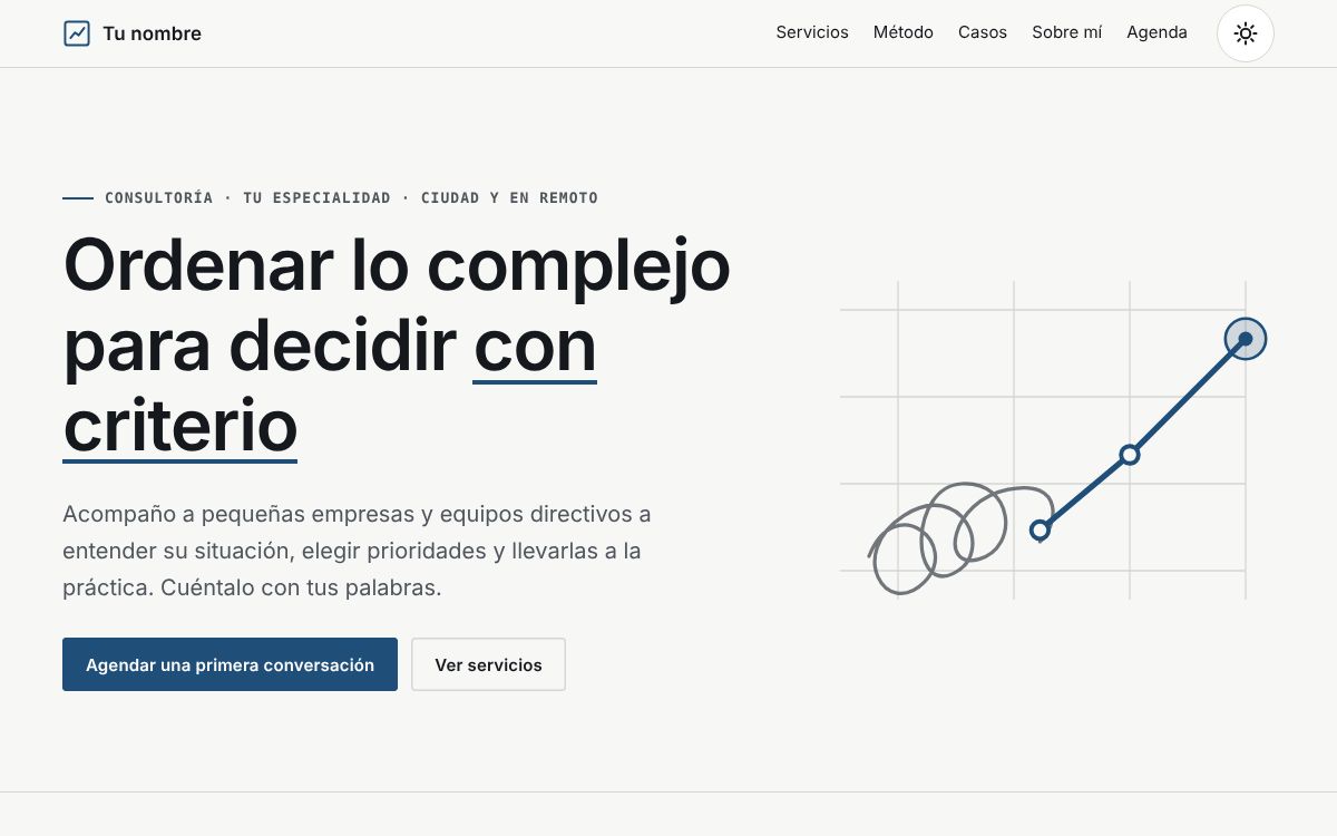 Captura de la plantilla de consultoría en un ordenador, con datos de ejemplo.