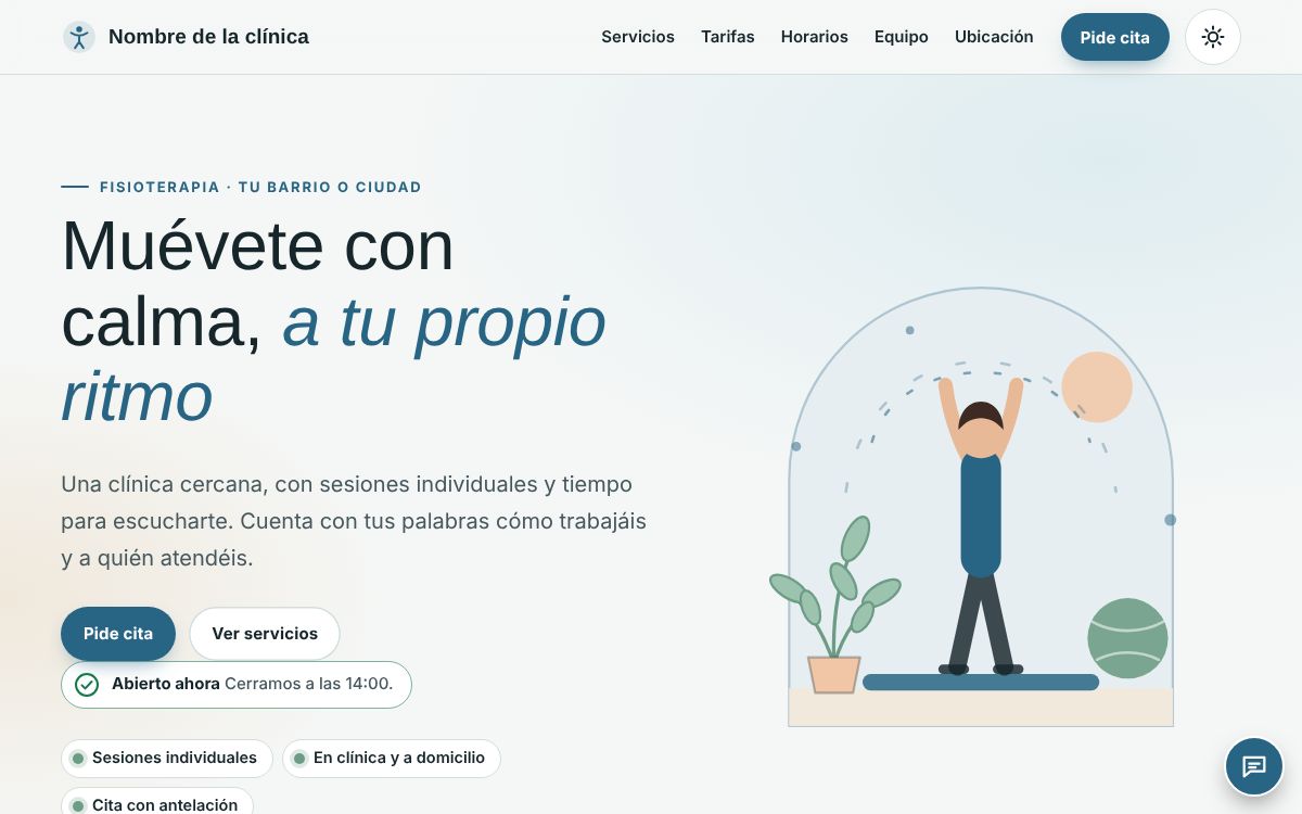 Captura de la plantilla de fisioterapeuta en un ordenador, con datos de ejemplo.