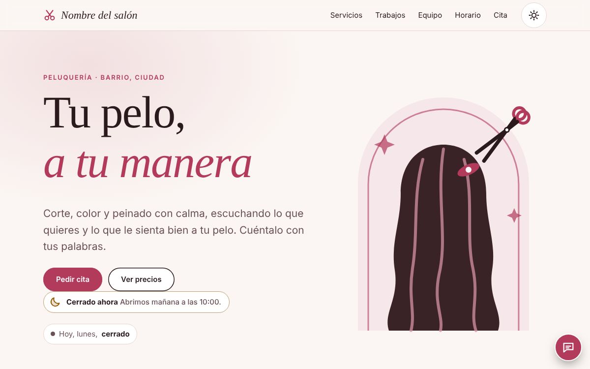 Captura de la plantilla de peluquería en un ordenador, con datos de ejemplo.